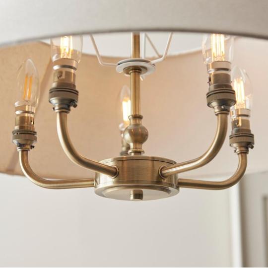 mediteransky jedalen lampa 5 ziaroviek elegantny luster zlaty mosadz osvetlenie klasicky country vincent textilny tienidlo zavesny spalna jedalen.jpg